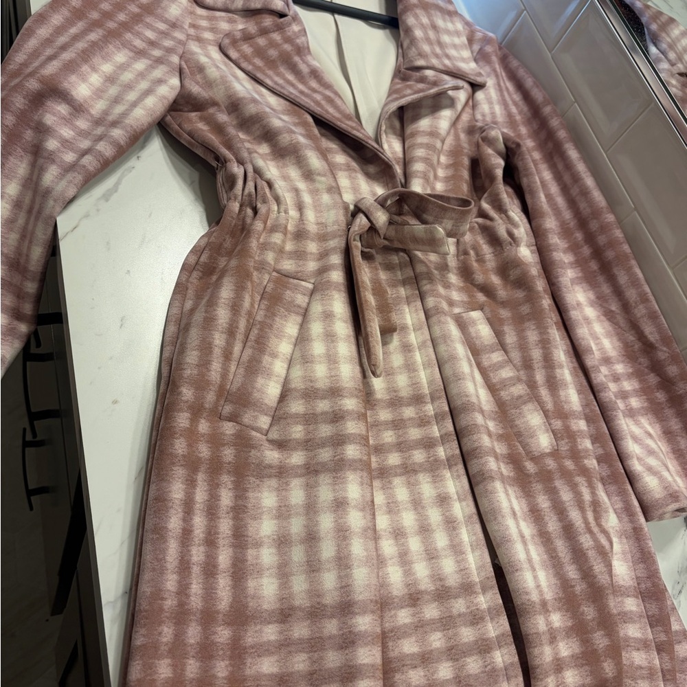 Alice Blue Pink Plaid Trench Coat - Picture 4 of 7